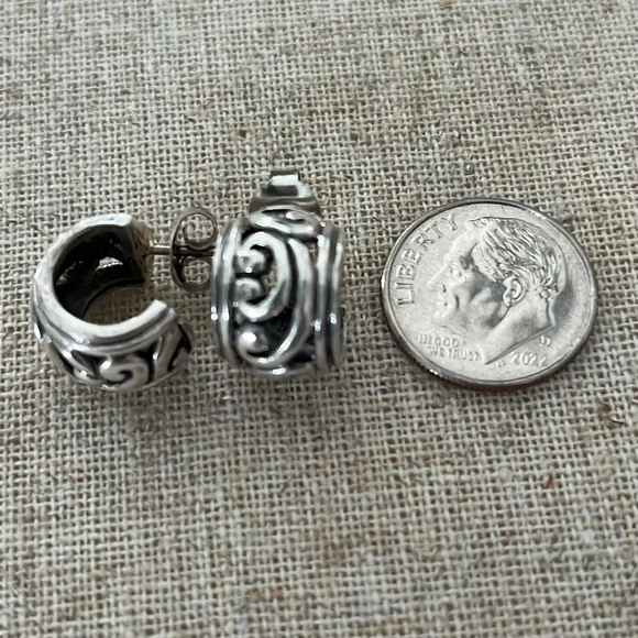 Sterling Solid 3/4 Scroll Posted Hoop Earrings - Picture 5 of 8